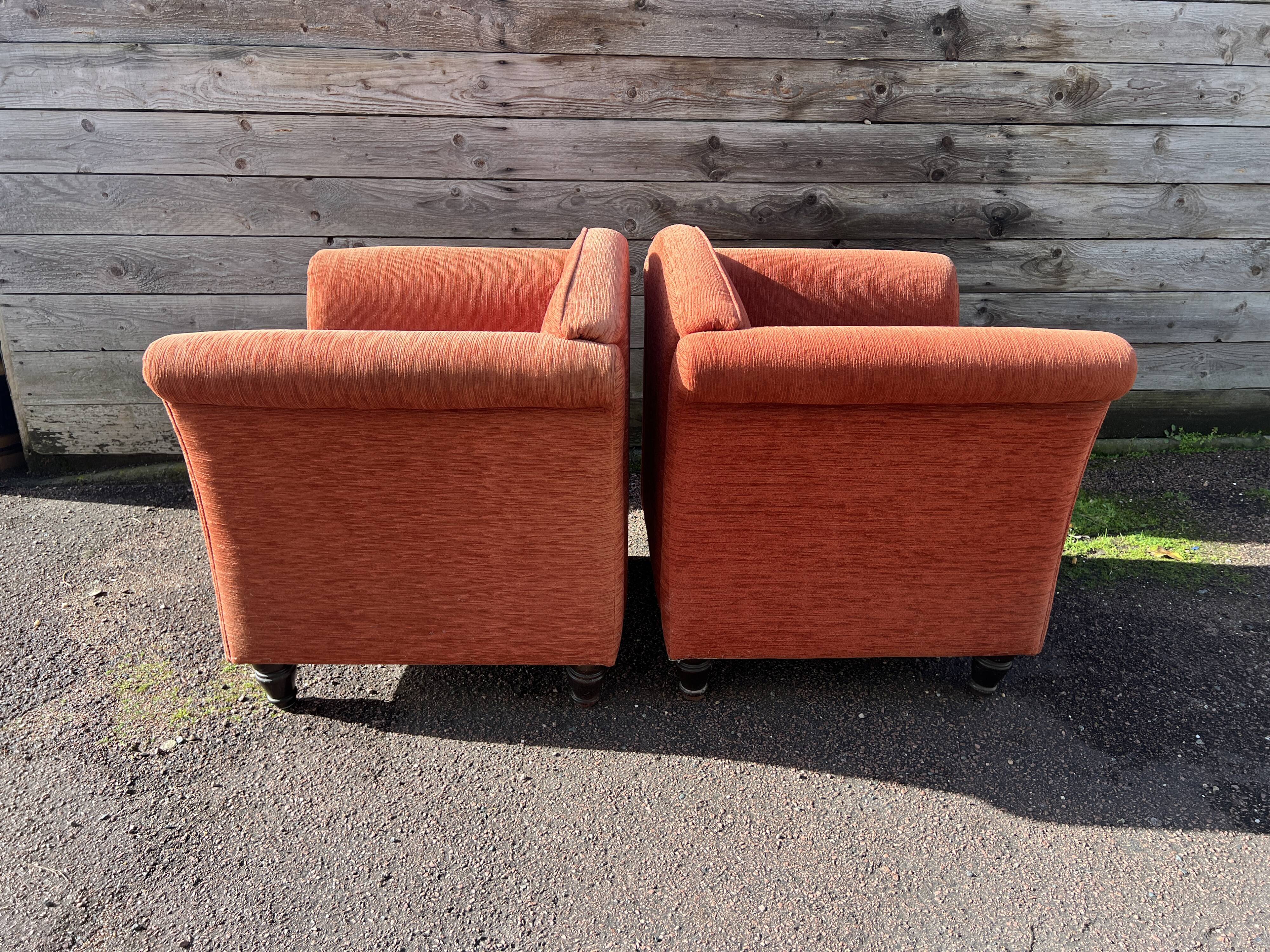 Pair of Art Deco style fabric club armchairs