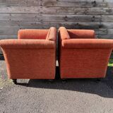 Pair of Art Deco style fabric club armchairs