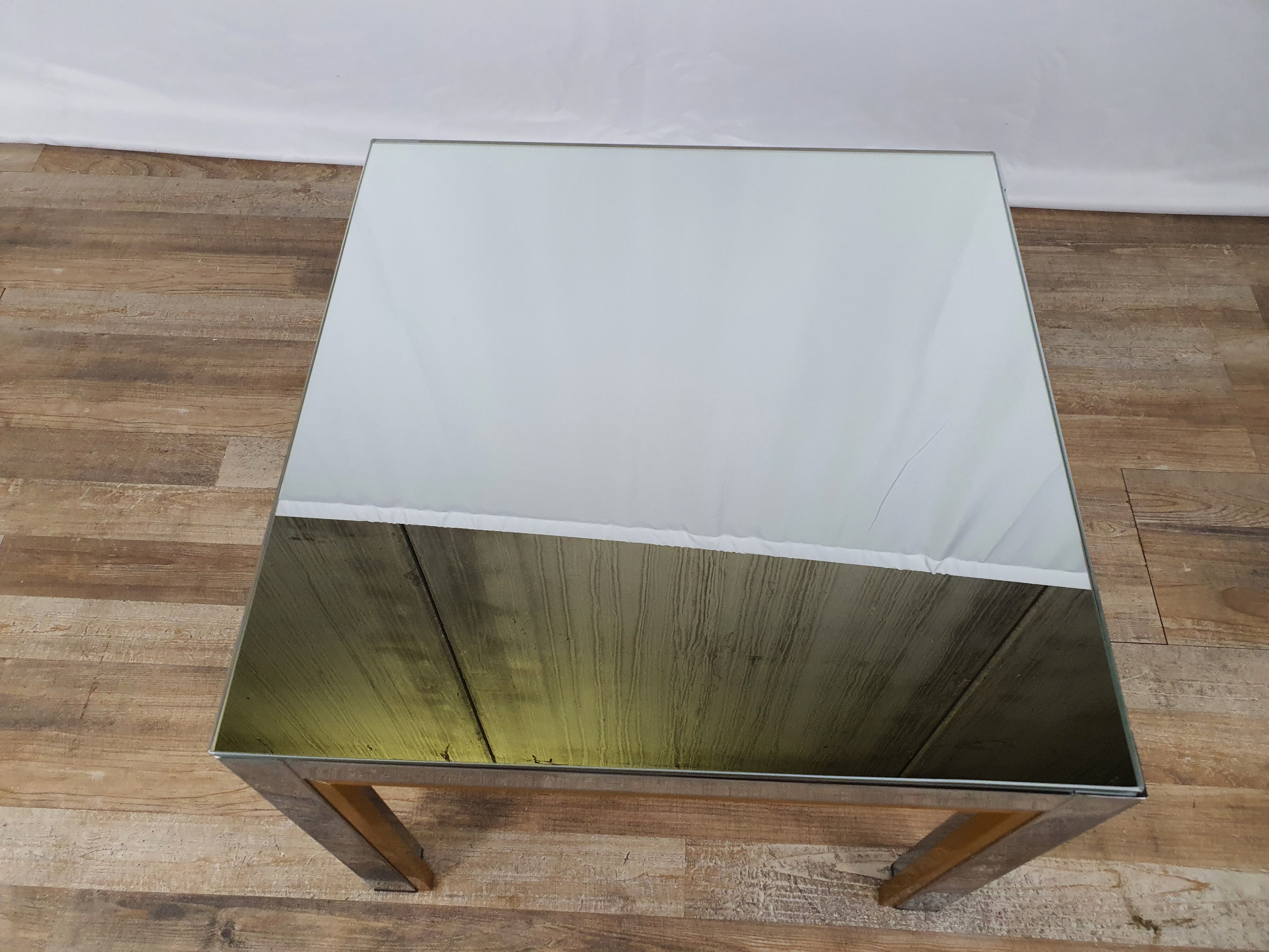 Table basse de Renato Zevi avec plateau en miroir, années 70