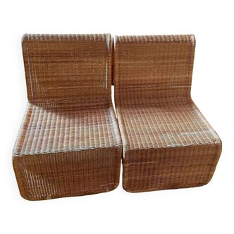 2x Wicker Lounge chair P40 by Tito Agnoli