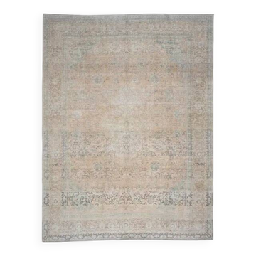 1970s Vintage Persian Handmade Wool Cotton Light Tan Area Rug 286x390