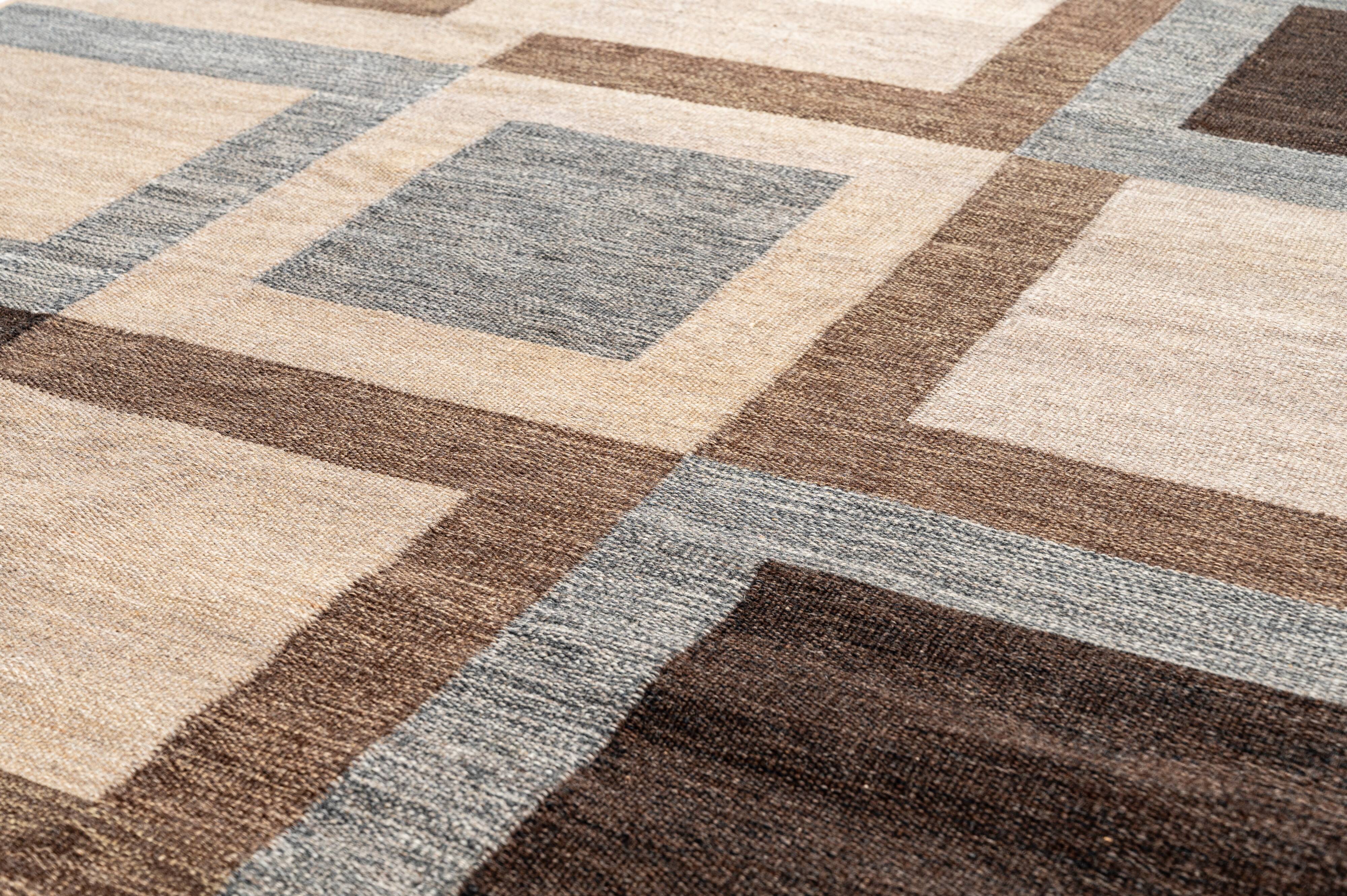 Scandinavian post modern flat weave rug by Curt Fors, signed.