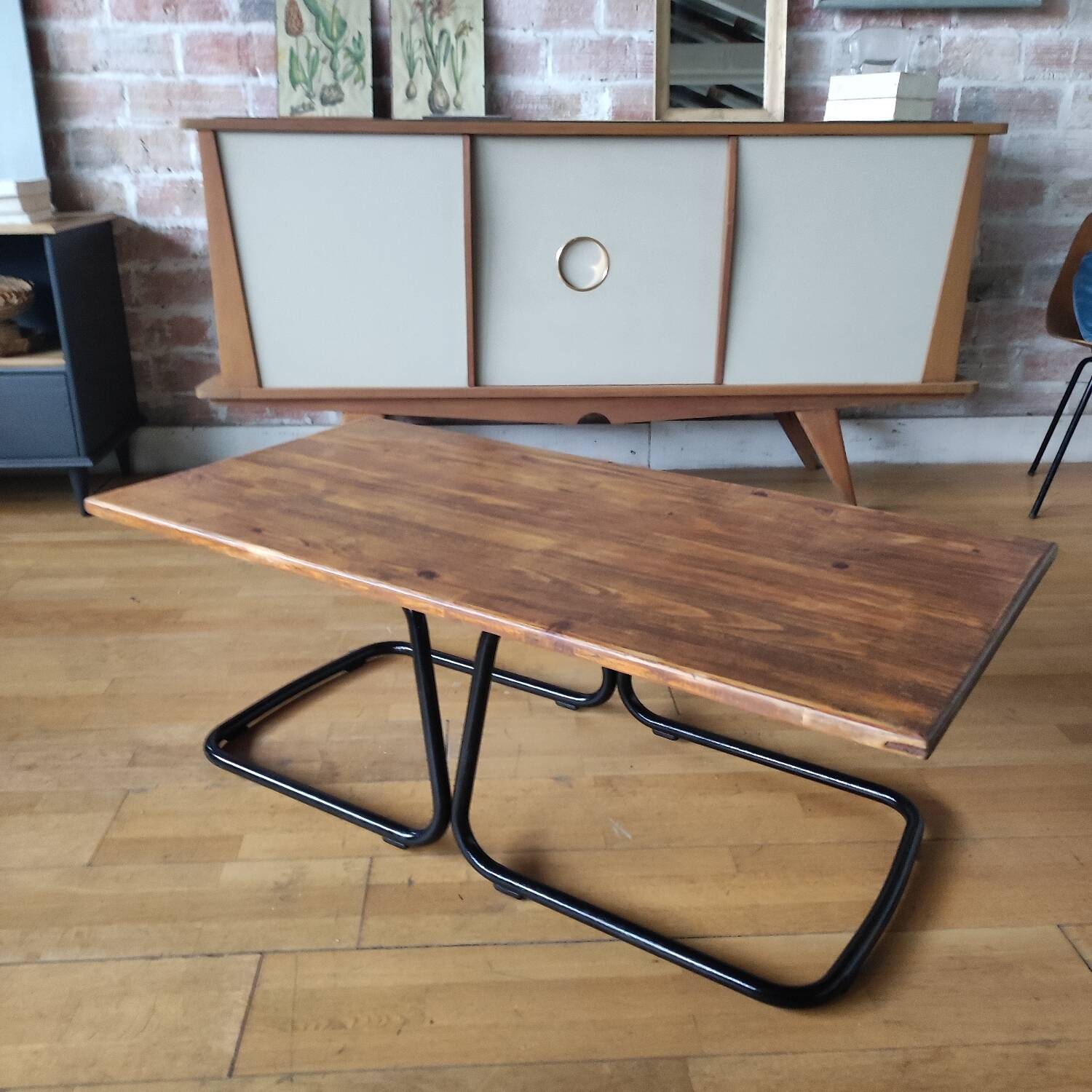Industrial metal and wood coffee table