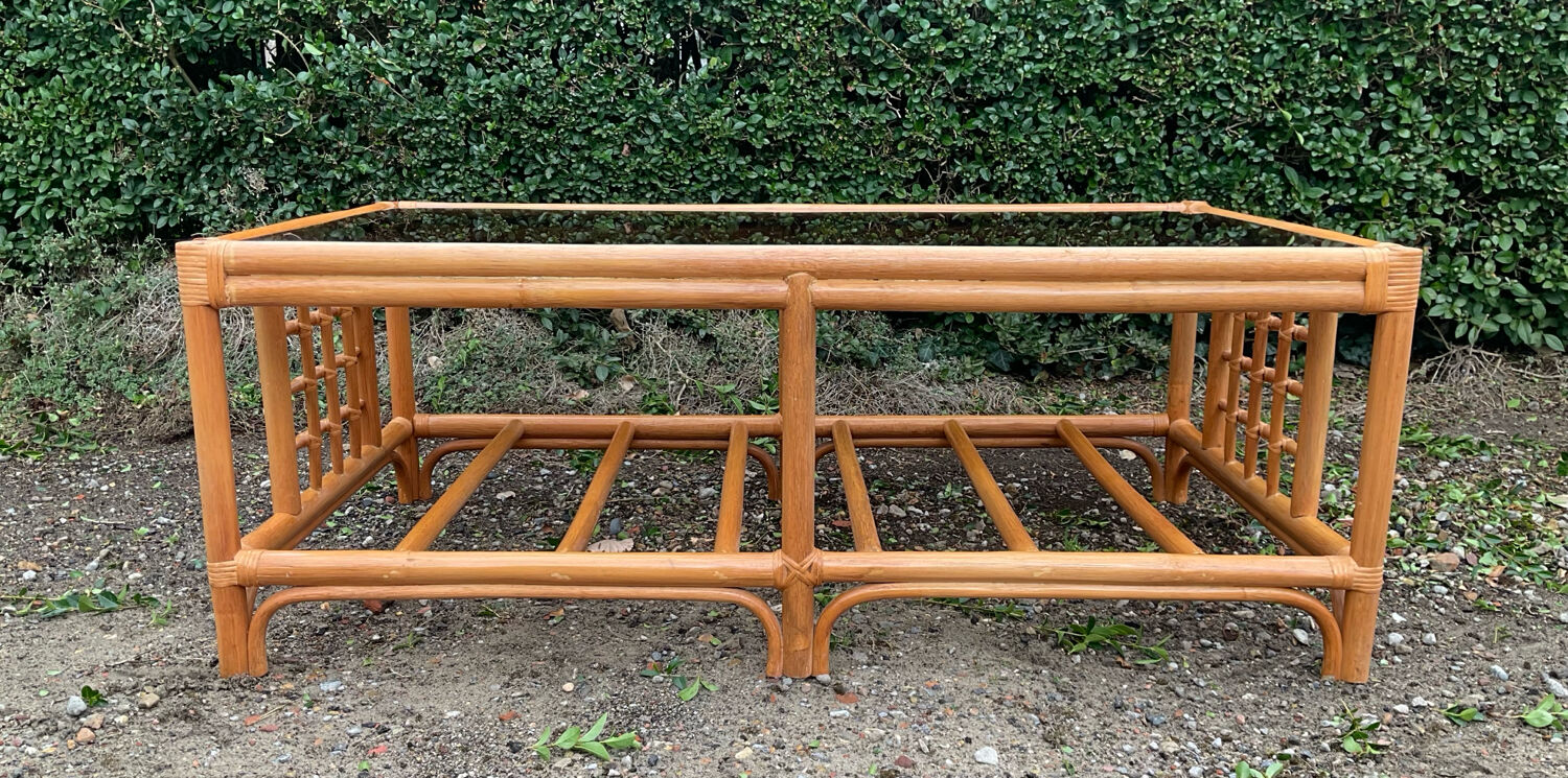Vintage rattan and smoked glass coffee table