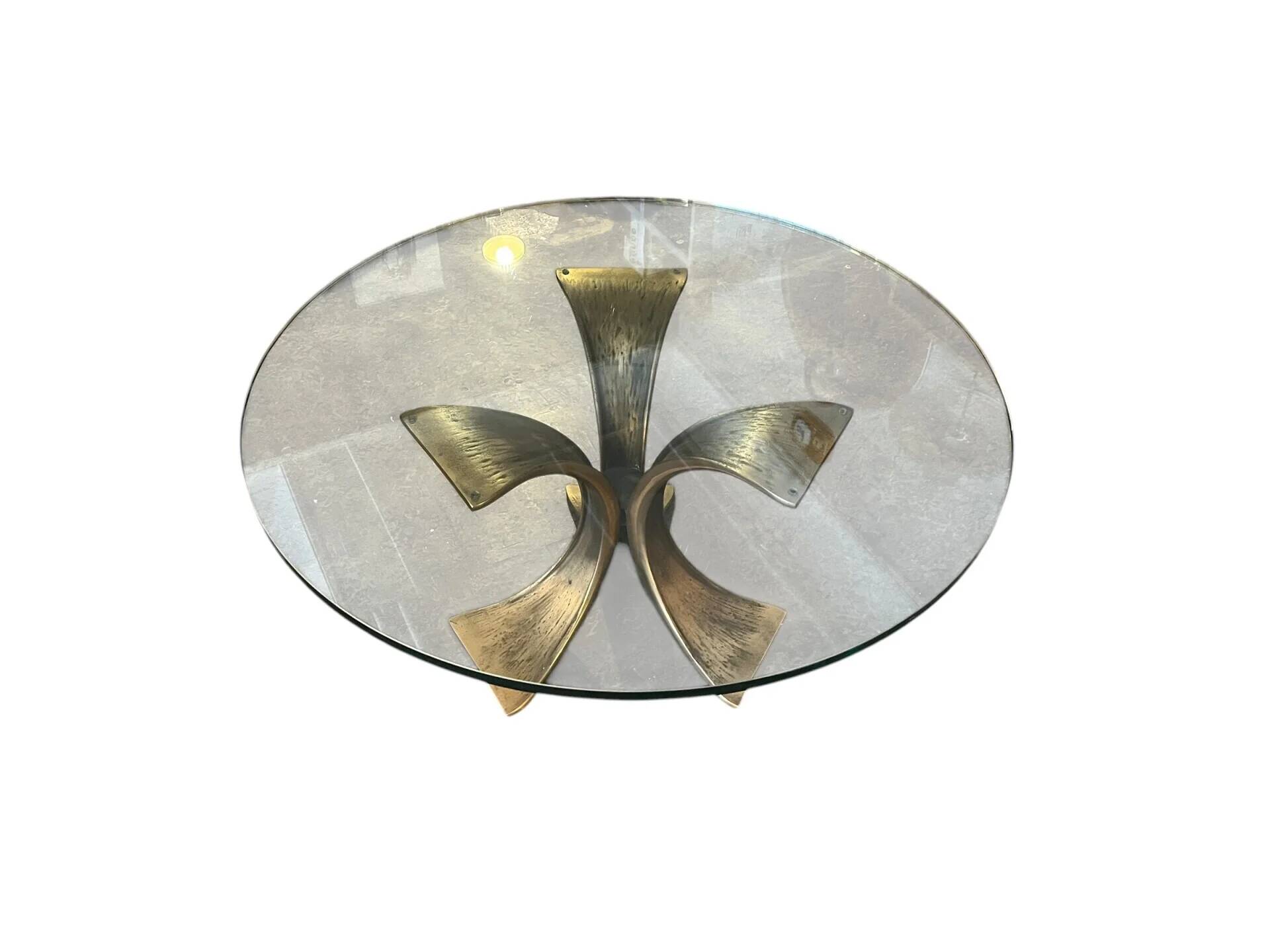 Coffee table in bronze with glass top by Luciano Frigerio