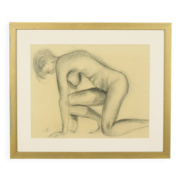 Charcoal Drawing Woman Nude Study Art Framed
