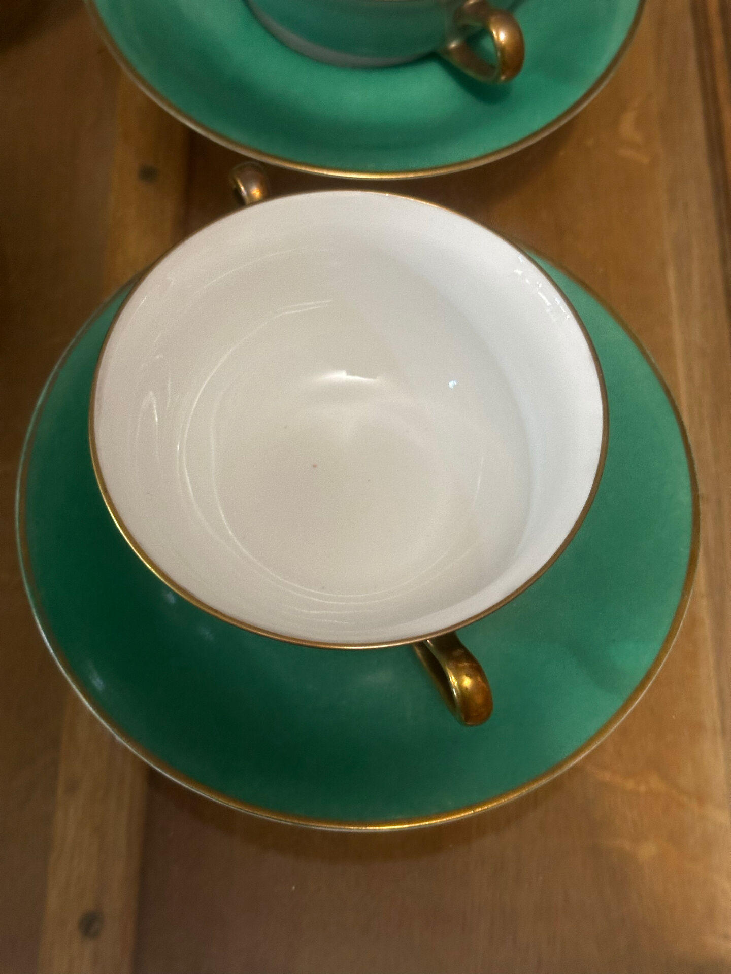 Service Art Déco de 6 tasses à double anses en porcelaine de Limoges