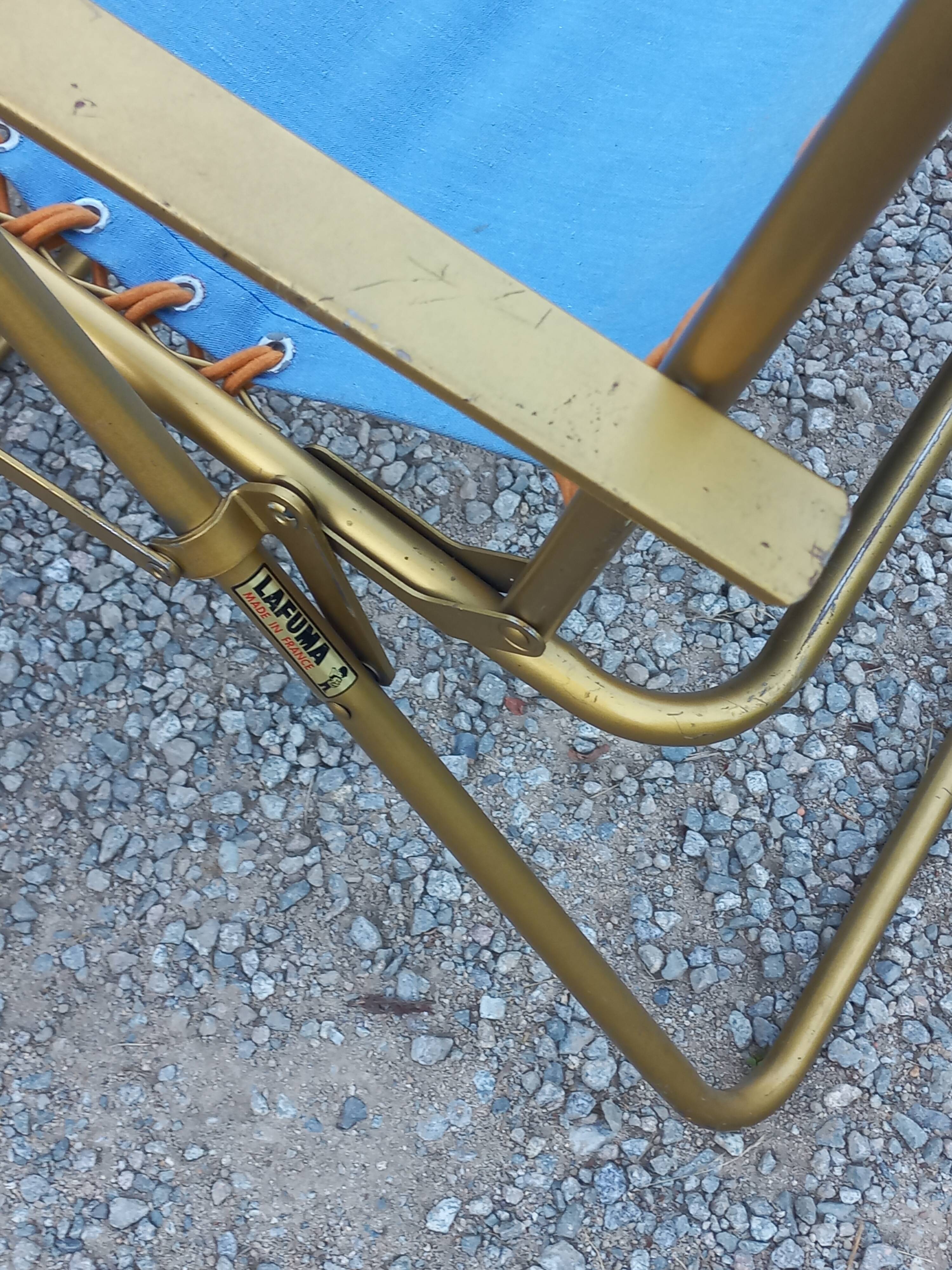 Set of 3 vintage lafuma sun loungers canvas and tubes + table