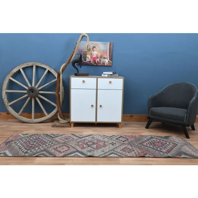 Boho Chic Turkish Pink Vintage Oushak Wool Runner Rug 82x271