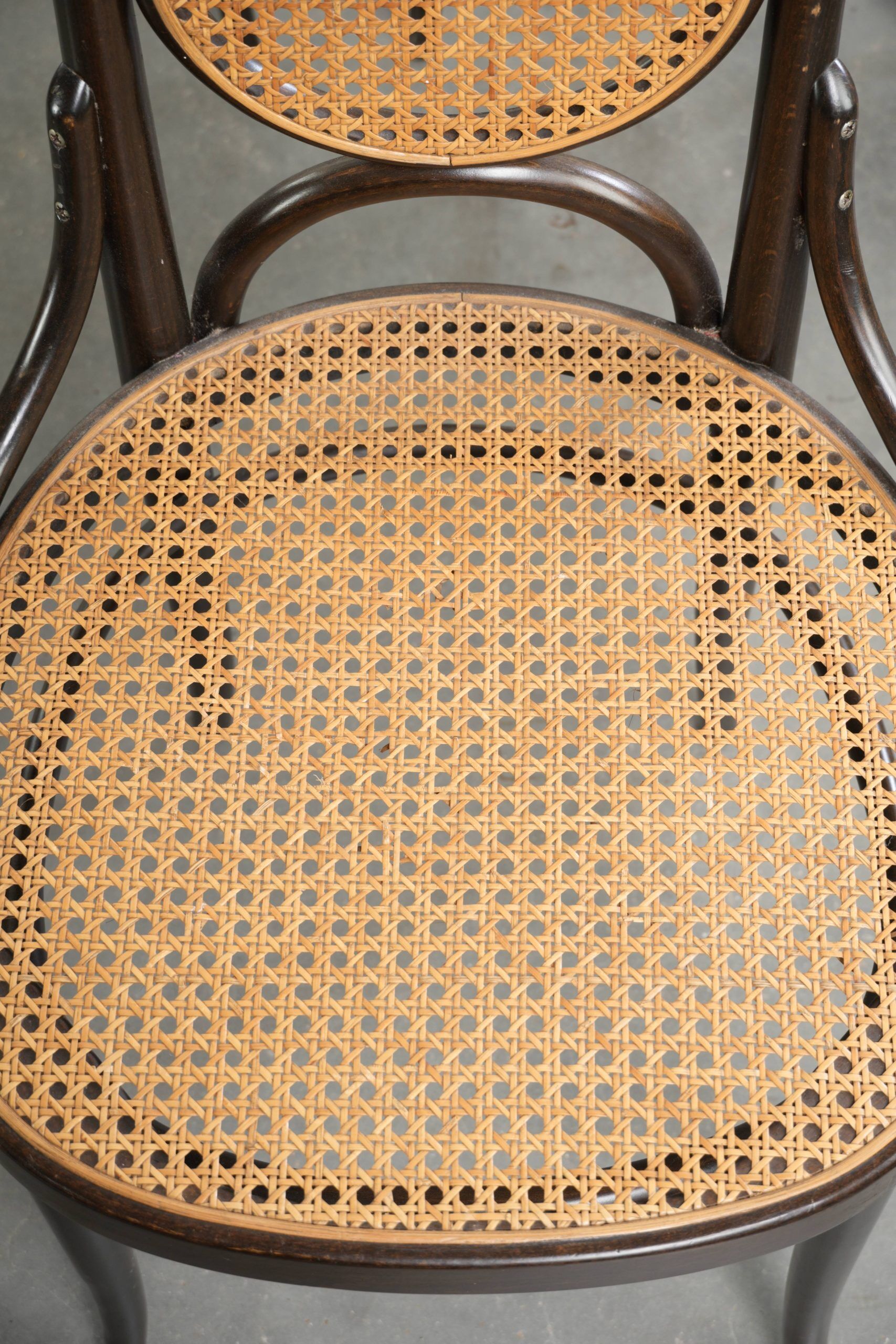 Set of 6 original vintage Thonet long John design diningchairs with webbing