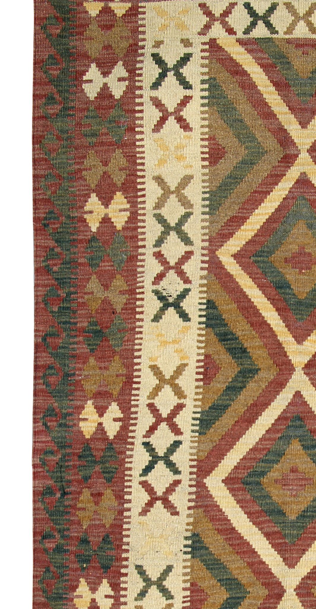 Vintage handmade afghan kilim, flat-woven brown wool geometric rug- 97x198cm