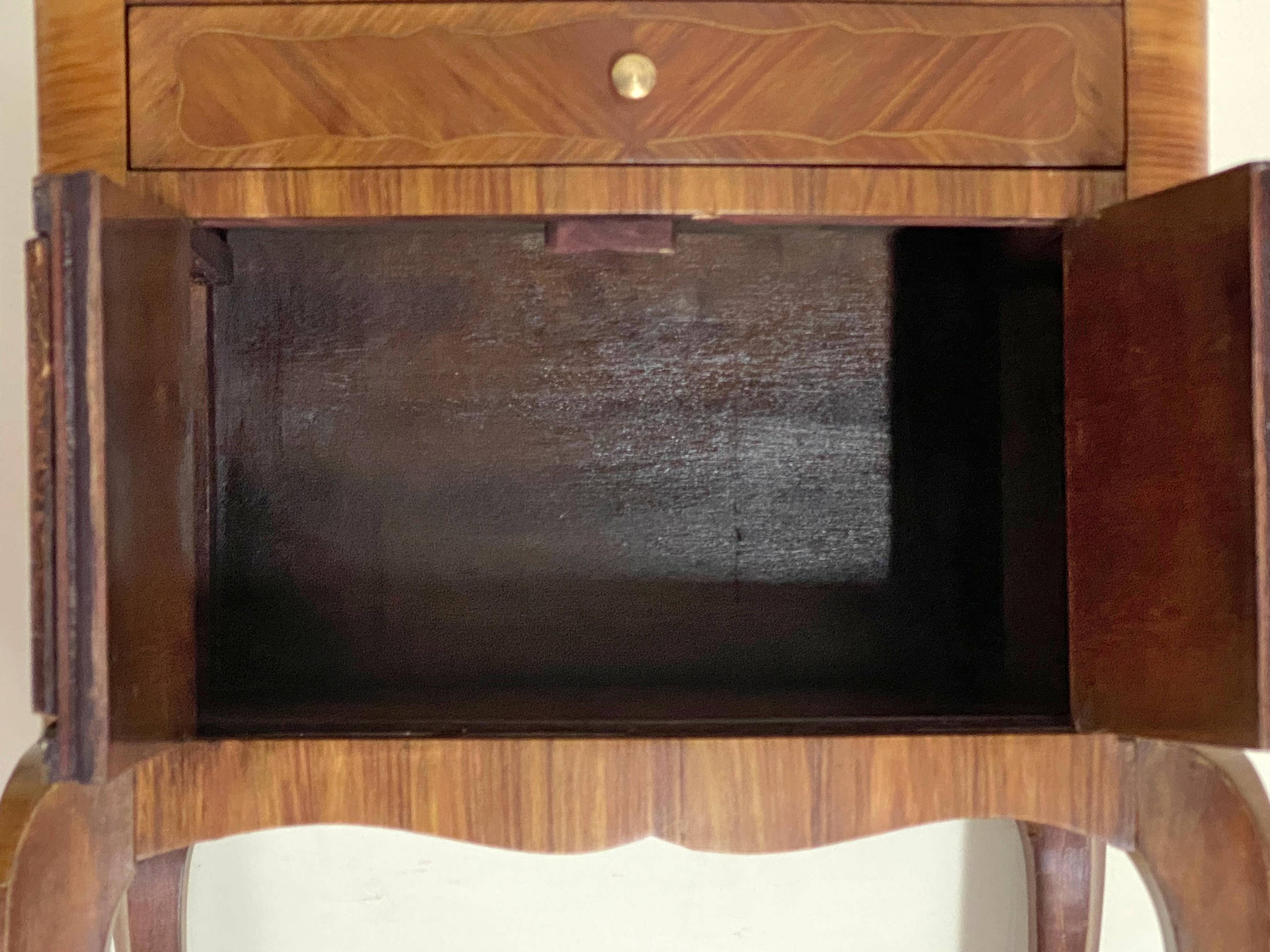 Antique Louis XV Style Bedside Table - Wood & Leather