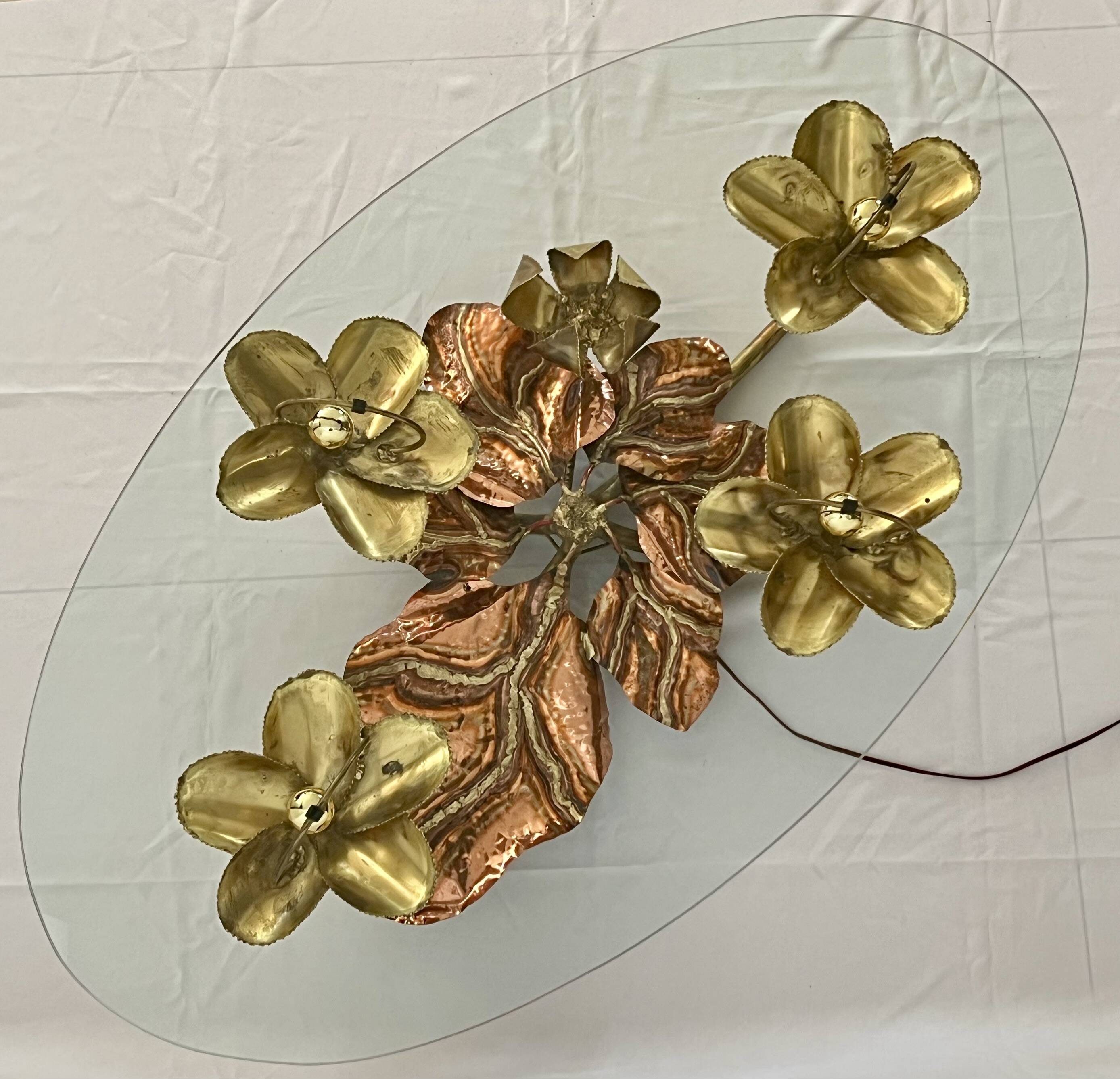 Sculptural coffee table with lighting by Henri Fernandez, France 70s