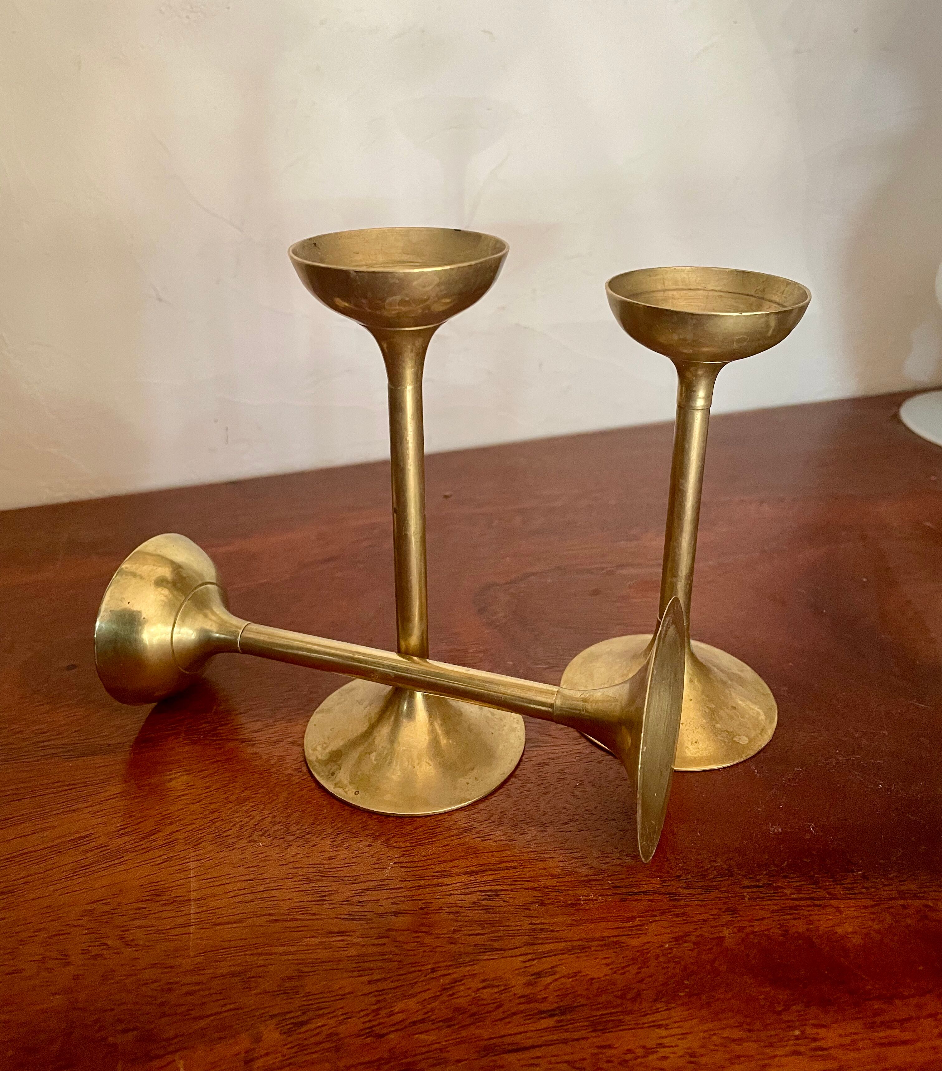 Suite de 3 bougeoirs en laiton vintage