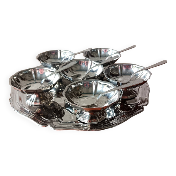 Service 6 coupes, plateau et cuillères à glace g degrenne, modèle louis xv