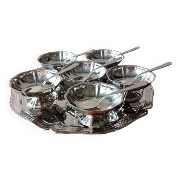 Set of 6 cups, tray and ice cream spoons g degrenne, louis xv model