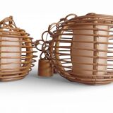 Mid-Century Globe Pendant Lamps, Bamboo & Rattan, c. 1960s