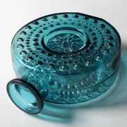 Teal Sunburst Blue Bubble Glass Vase / Erich Jachmann for WMF / 1960s
