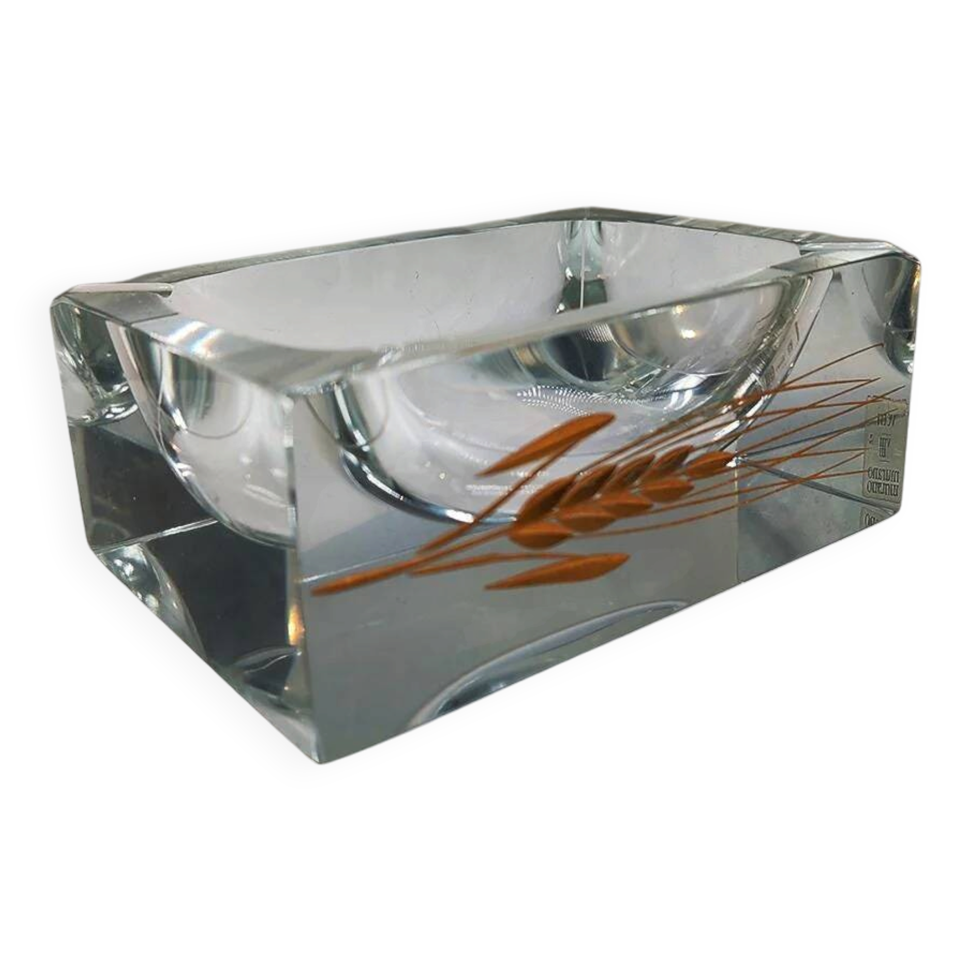 1960s rectangular ashtray or catch-all in Murano glass by Pagnin & Bon with handcrafted 24k gold finishing. Made in Italy.
