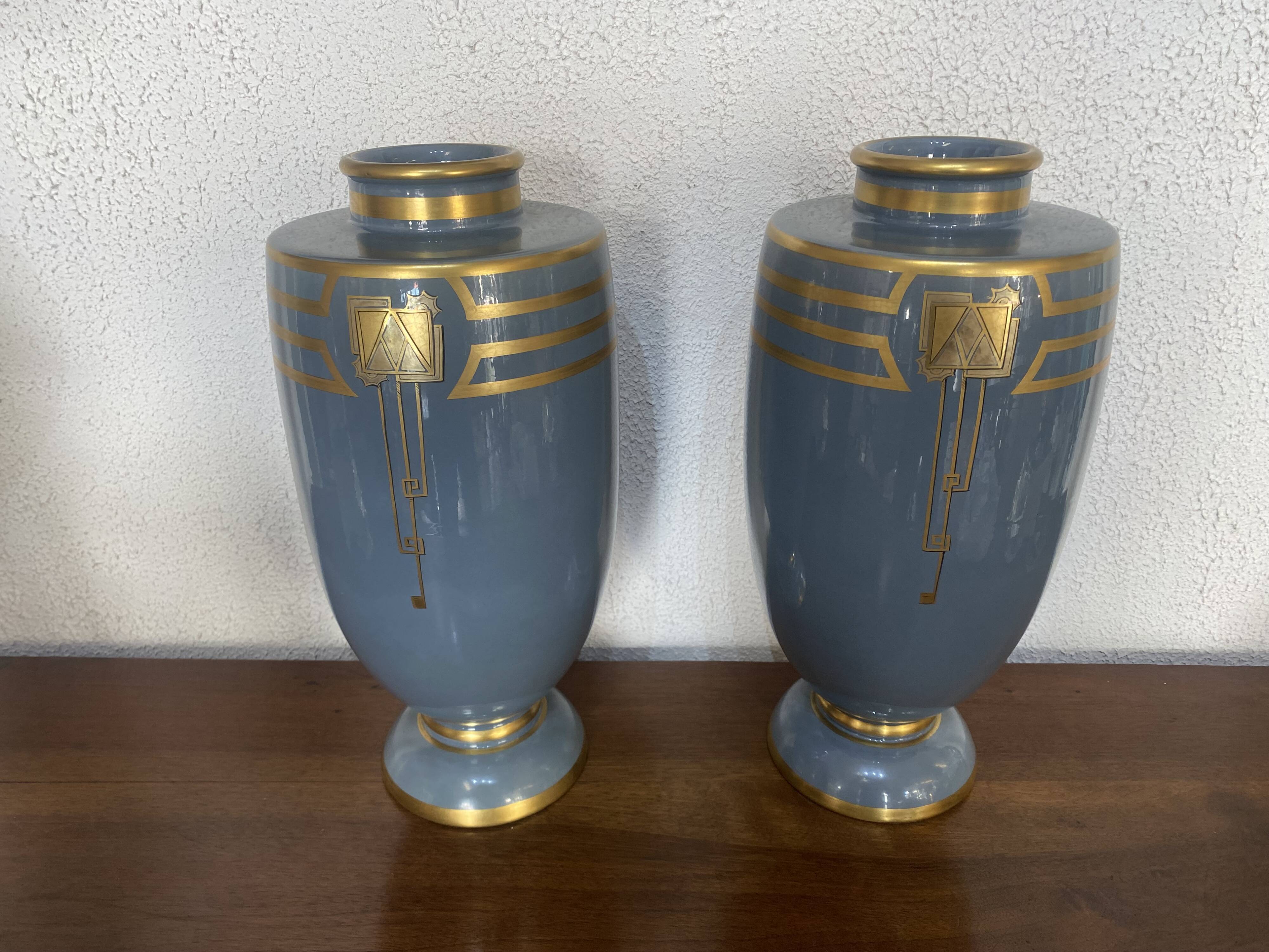 Paire de vases Art Déco signé Pinon Heuzé