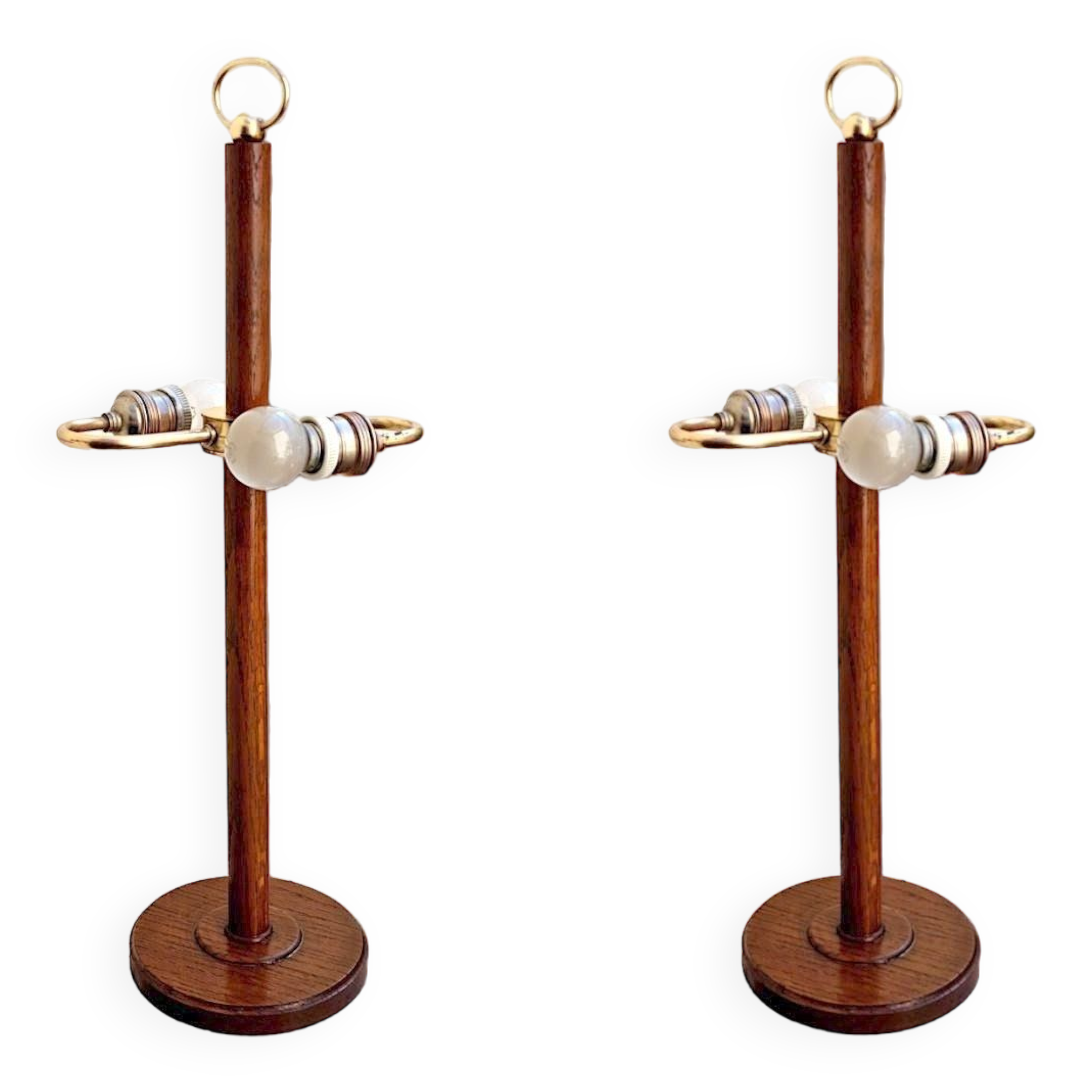 2x Scandinavian Table Lamps Teak & Brass, 1960s