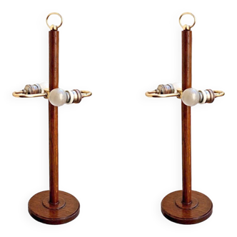 2x Scandinavian Table Lamps Teak & Brass, 1960s