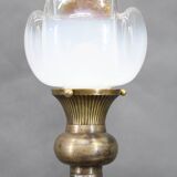 1940s Pair of Italian Restored Brass Table Lamps with Glass Shades