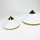 Hollywood Regency Brass and Opaline Glass Ceiling/Wall lamp by Glashutte Limburg, 1970s