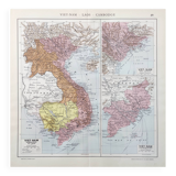 Old map Vietnam Laos Cambodia Asia 43x43cm from 1950