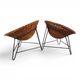 Pod Chairs – Pair of Rattan/Wicker Lounge Chairs on Metal Frame, 1970