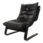 high-back scandianavian lounge chair in leather
