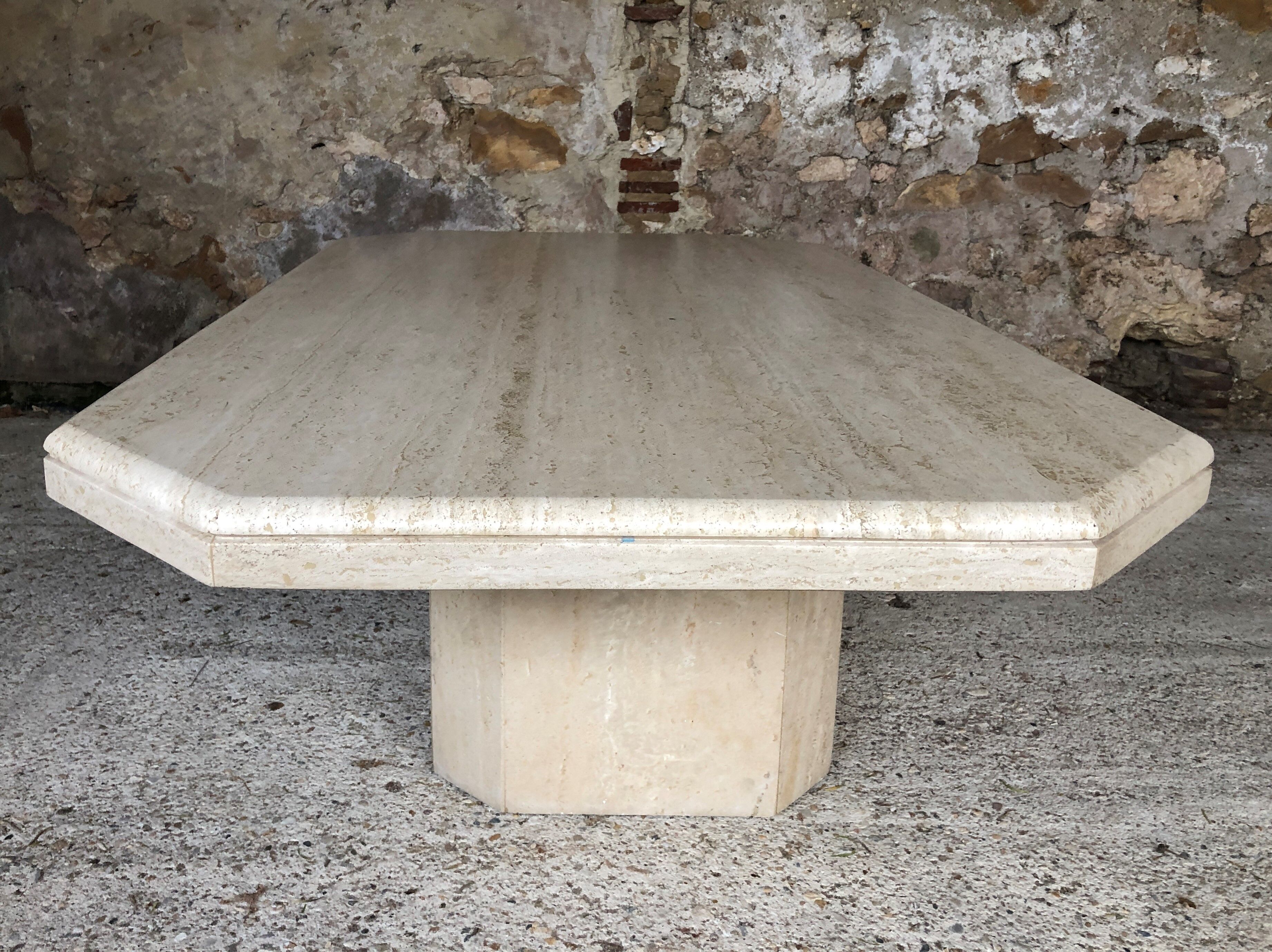 Large octagonal coffee table in 70s/80s travertine