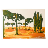 Signed painting "Provençal sunrise in the pine forest"