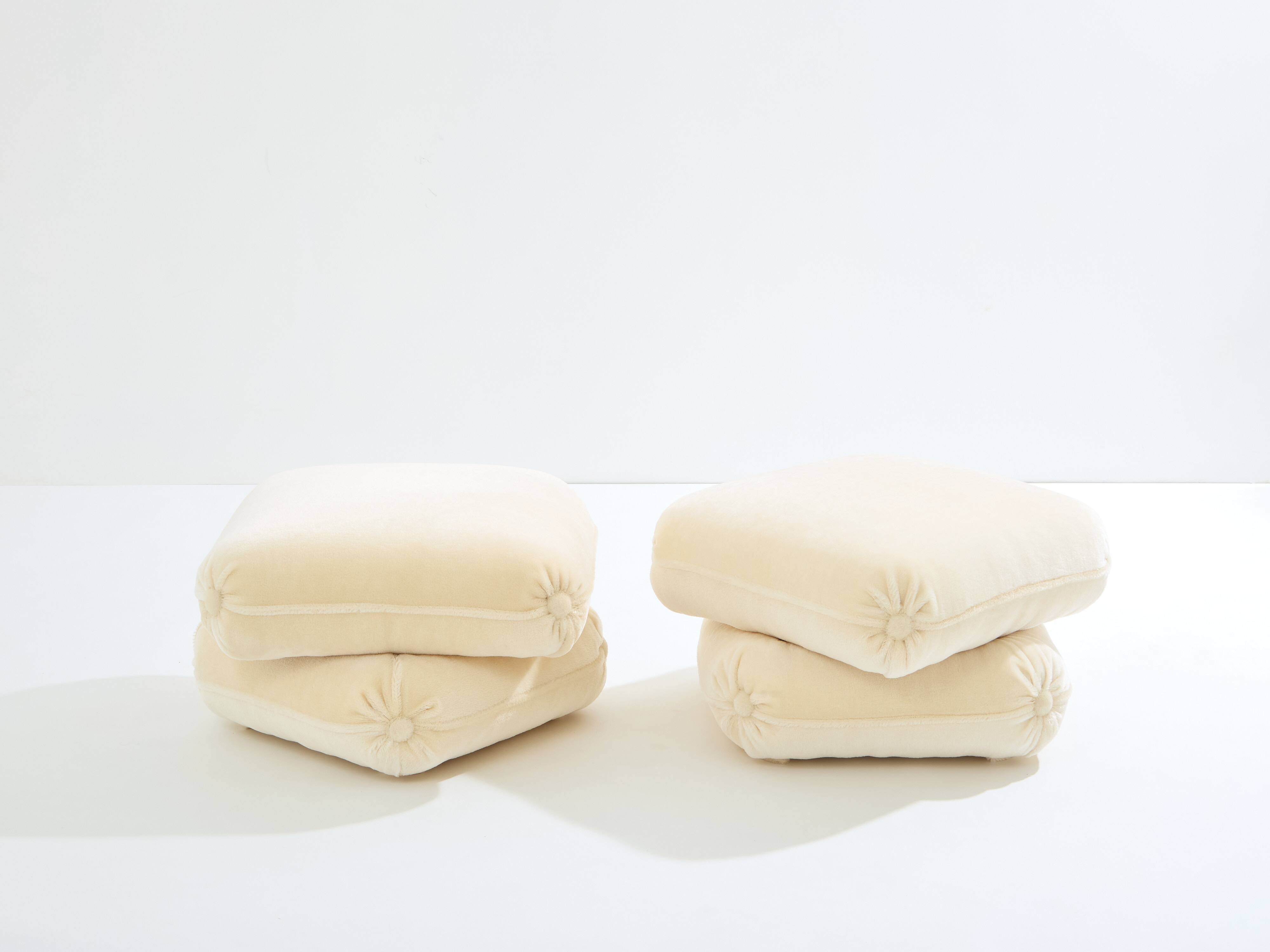 Jacques Charpentier pair of mohair velvet pouffes 1970