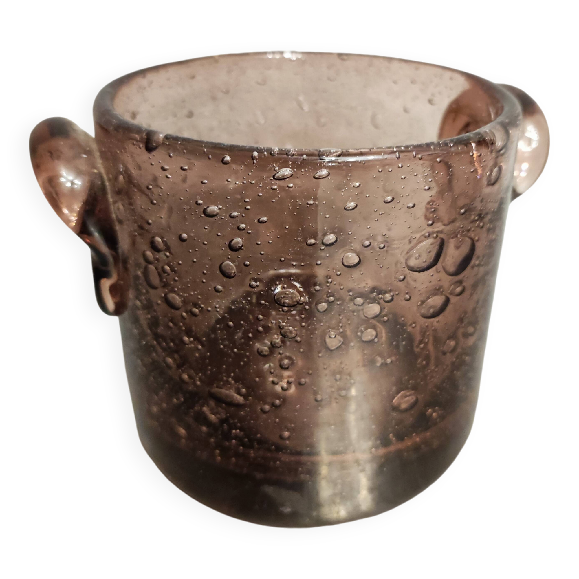 Bubble glass jar, purple tinted, Biot, 1950