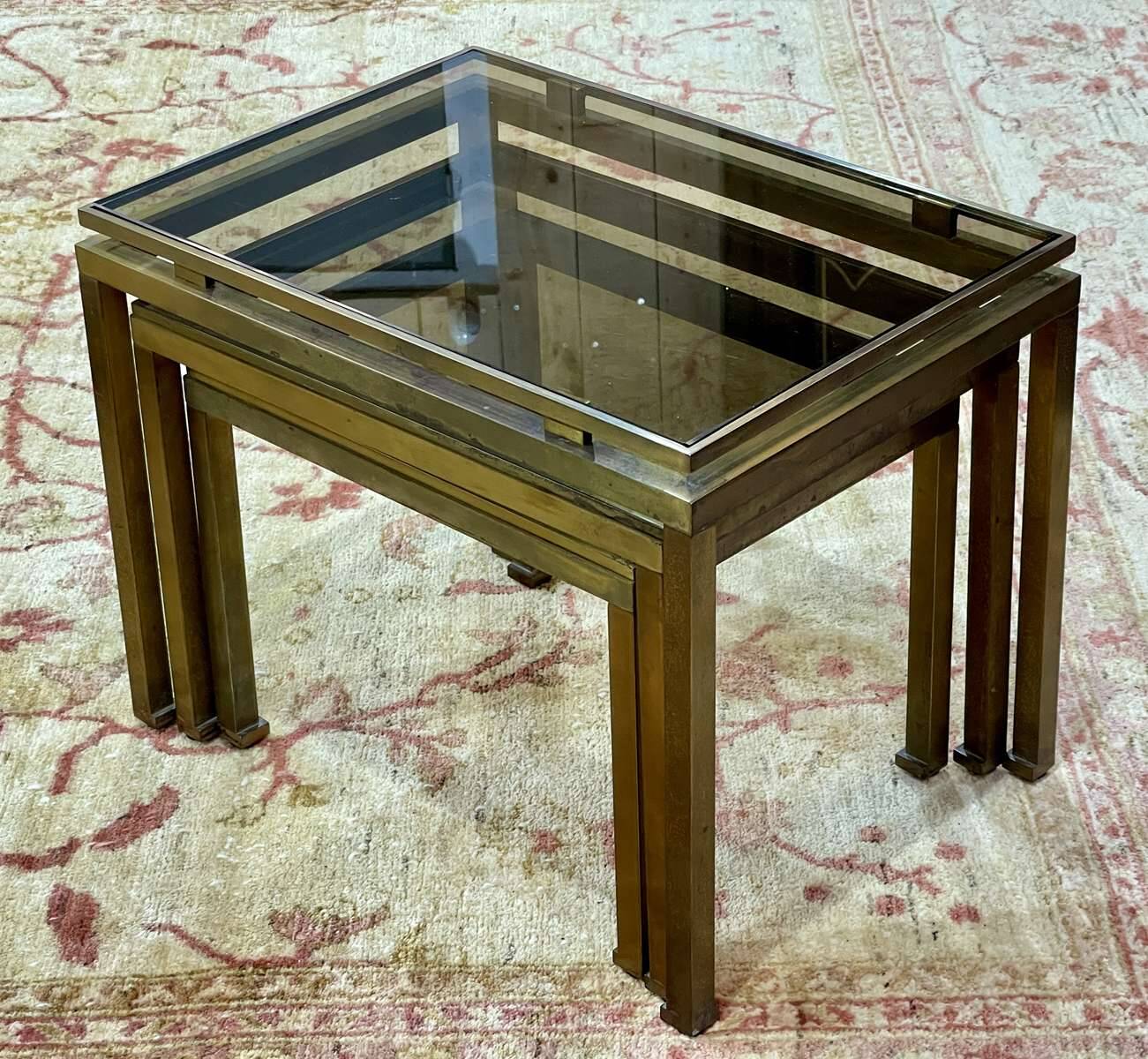 Set of 3 brass nesting tables by Guy Lefevre for Maison Jansen