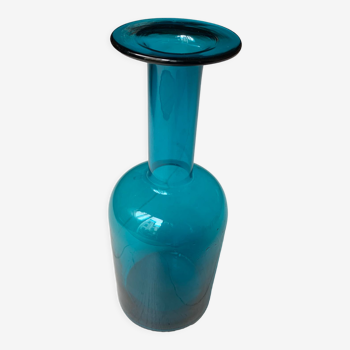 Vase vintage bleu turquoise 25 cm par Otto Brauer pour Holmegaard, Danemark 1960