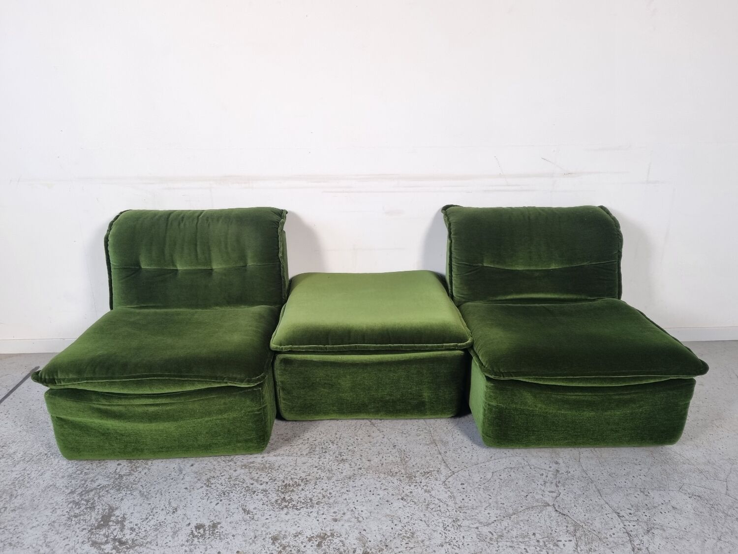 Pair of modular armchairs with ottoman, 70s