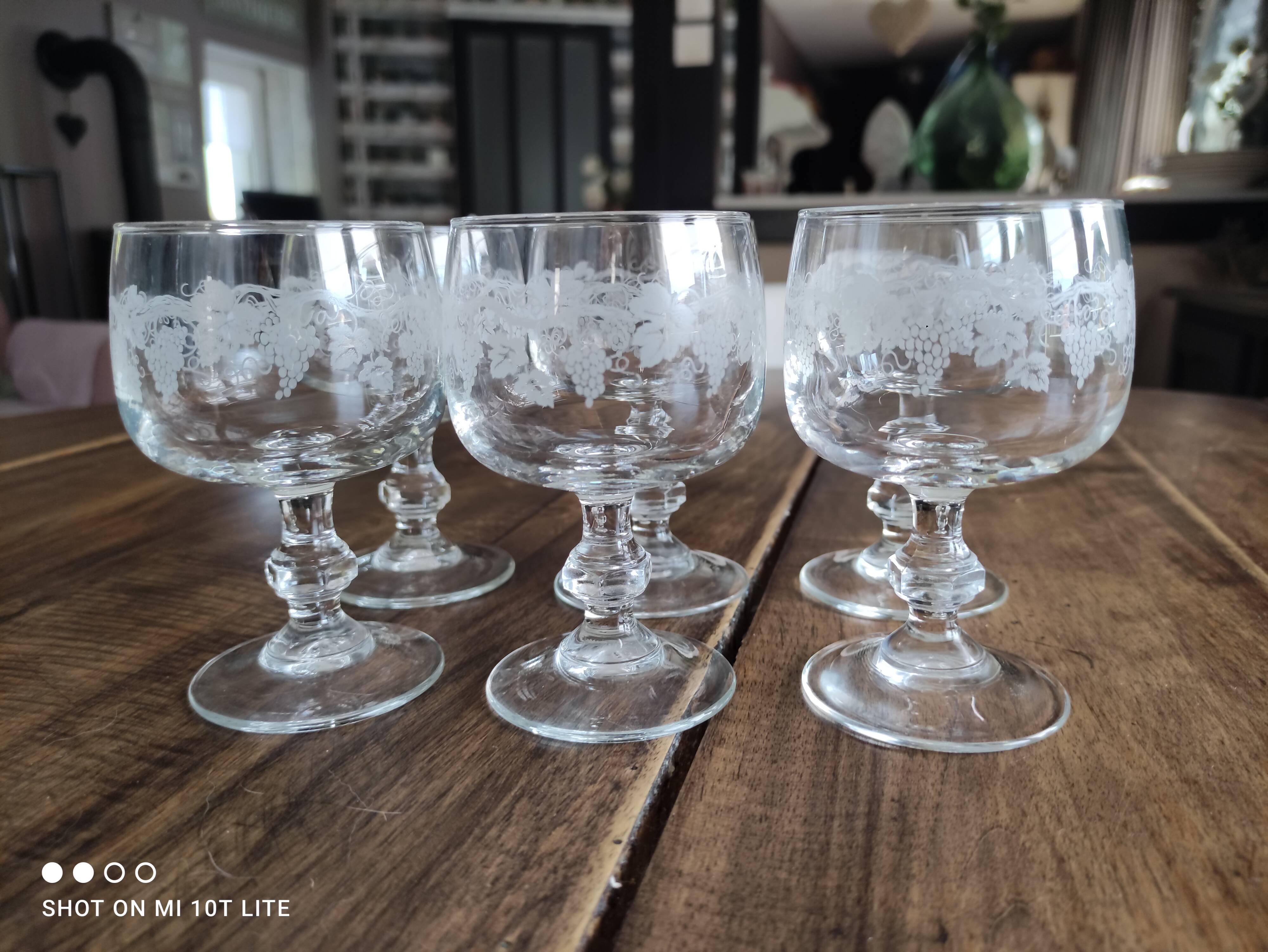 Lot de 6 verres à vin ballon buvant filigrané grappes de raisin