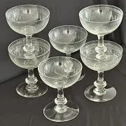 Champagne Coupes – Set of 6 Antique Hand Engraved Art Deco Stemware