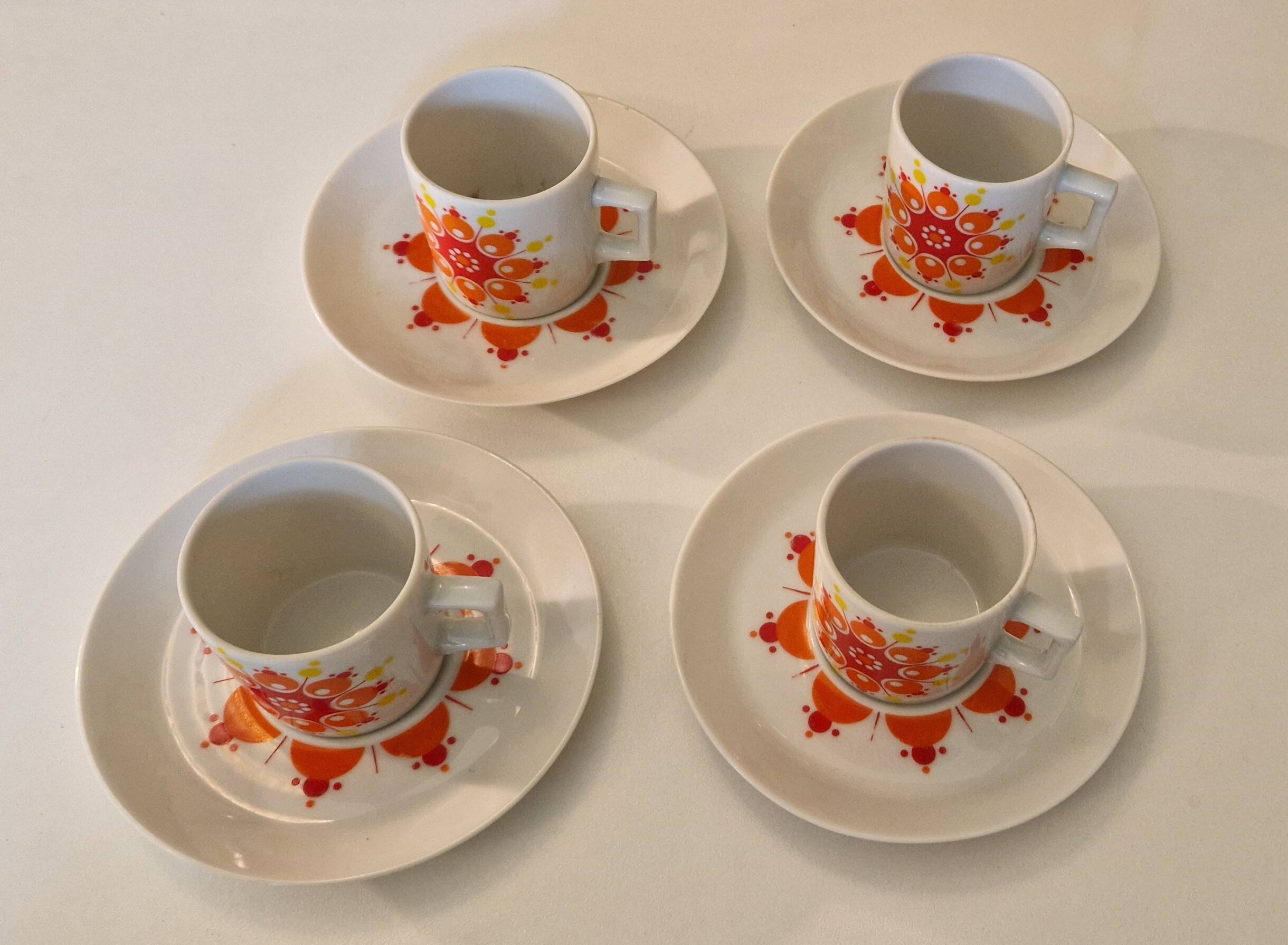 Coffee set 4 cups and saucers, vintage porcelain 1970