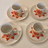 Ensemble à café 4 tasses et soucoupes, porcelaine vintage 1970
