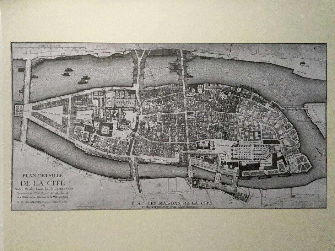 Historical map of the Ile de la Cité in Paris in 1754