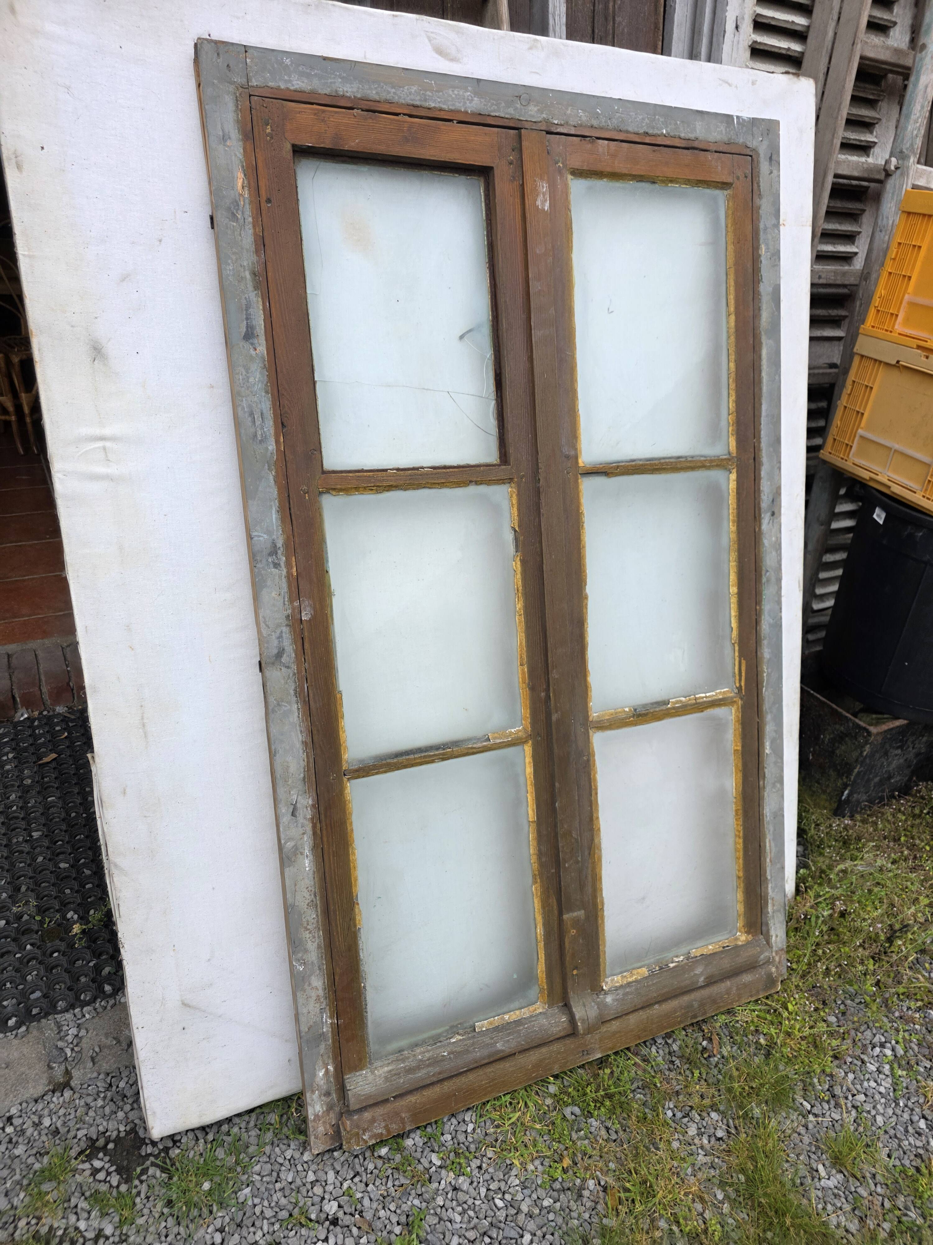 Old fir window with frame (one opening pane)