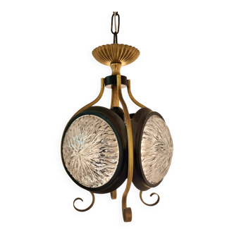 Lampe à suspension en laiton et verre des années 1960, lanterne frivole