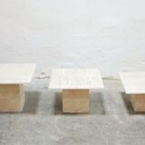 Series of 3 vintage coffee tables in travertine