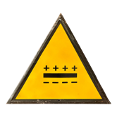 Battery yellow warning sign vintage european 1980's industrial big enamel