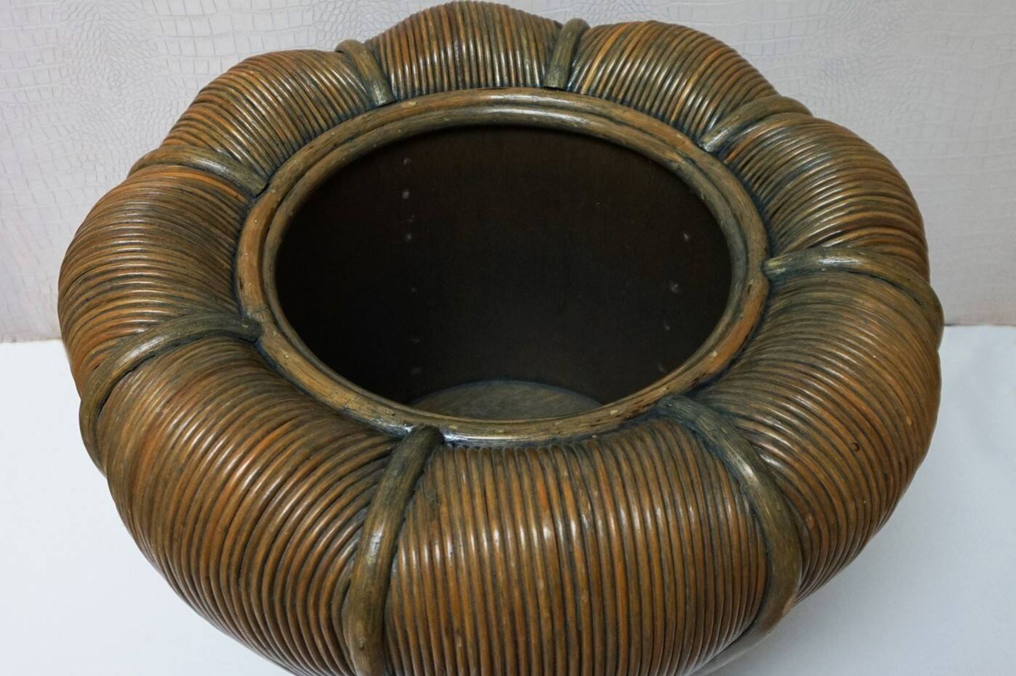 Large Mid-Century Modern Rattan Bamboo Cachepot Plant Holder, 1970s