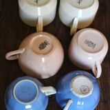 A set of 6 pink, blue, and cream cups from Digoin Céranord Villeroy Art Deco.