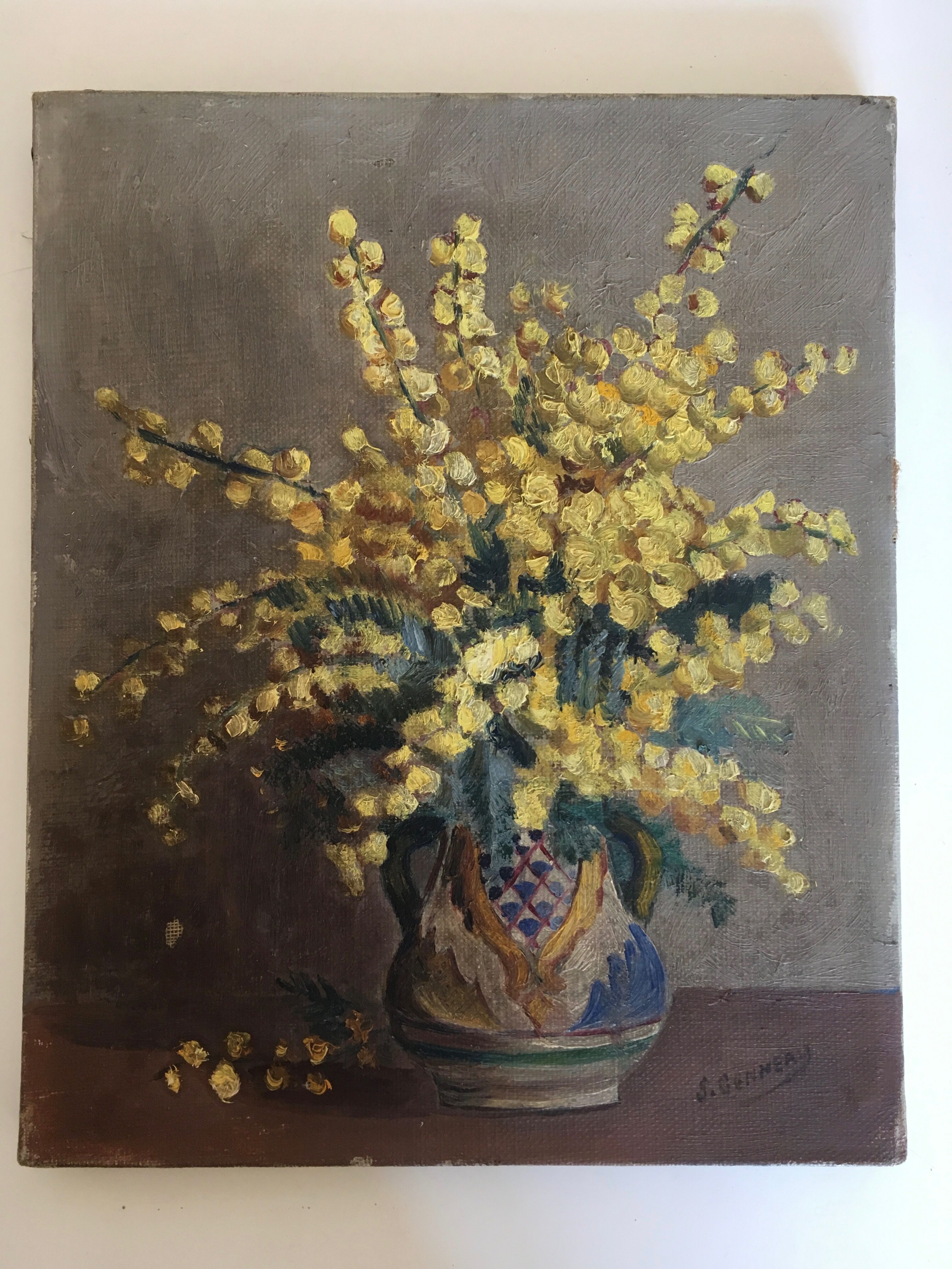 Flowers oil on canvas 50s bouquet of mimosas